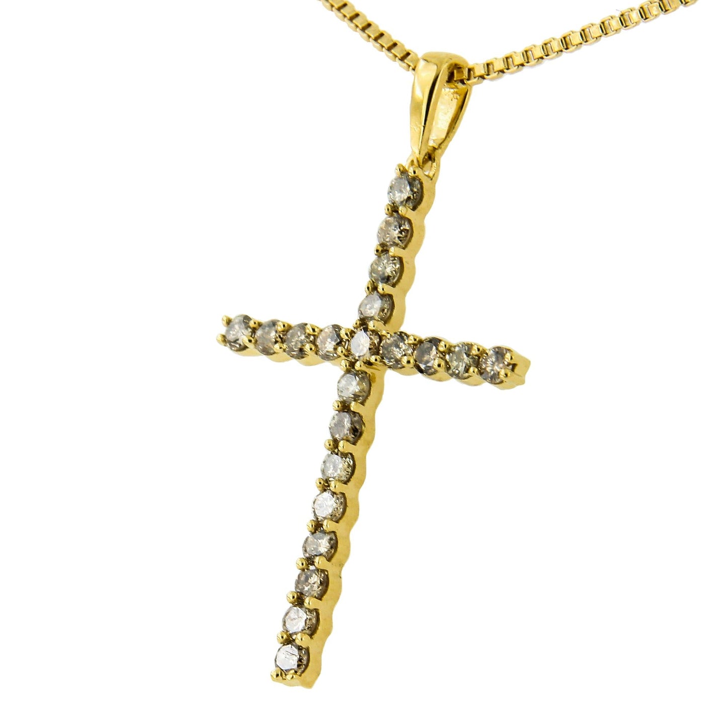 14K Yellow Gold Plated .925 Sterling Silver 1/2 Cttw Champagne Diamond Cross Pendant Necklace (K-L Color, I1-I2 Clarity) - 18" by Infinite Jewels