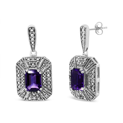 .925 Sterling Silver Diamond Accent and 7x5mm Purple Amethyst Stud Earrings (I-J Color, I2-I3 Clarity) by Infinite Jewels