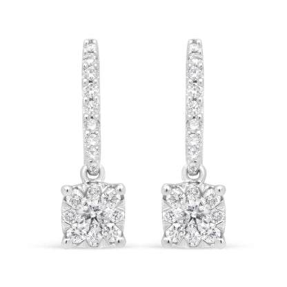 14K White 1/2 Cttw Round Diamond Halo Dangle Hook Earring - (H-I Color, SI2-I1 Clarity) by Infinite Jewels