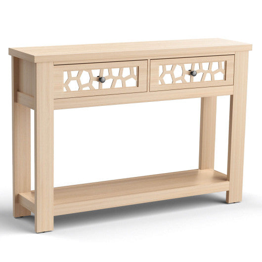 2-Tier Console Table with Drawers and Open Storage Shelf-Natural by VYSN