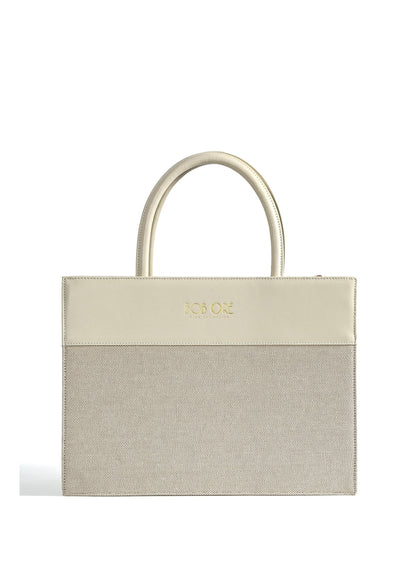 Victoria Tote Leather Canvas Combo Bag, White by Bob Oré