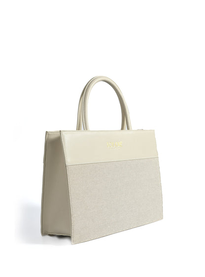 Victoria Tote Leather Canvas Combo Bag, White by Bob Oré