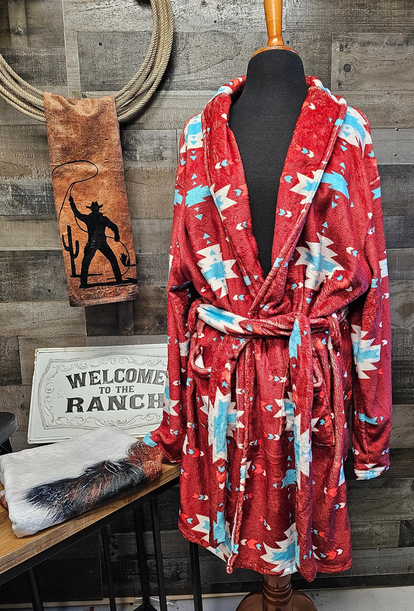 Burgundy Aztec Women's Western Bath Robe by Baha Ranch Western Wear