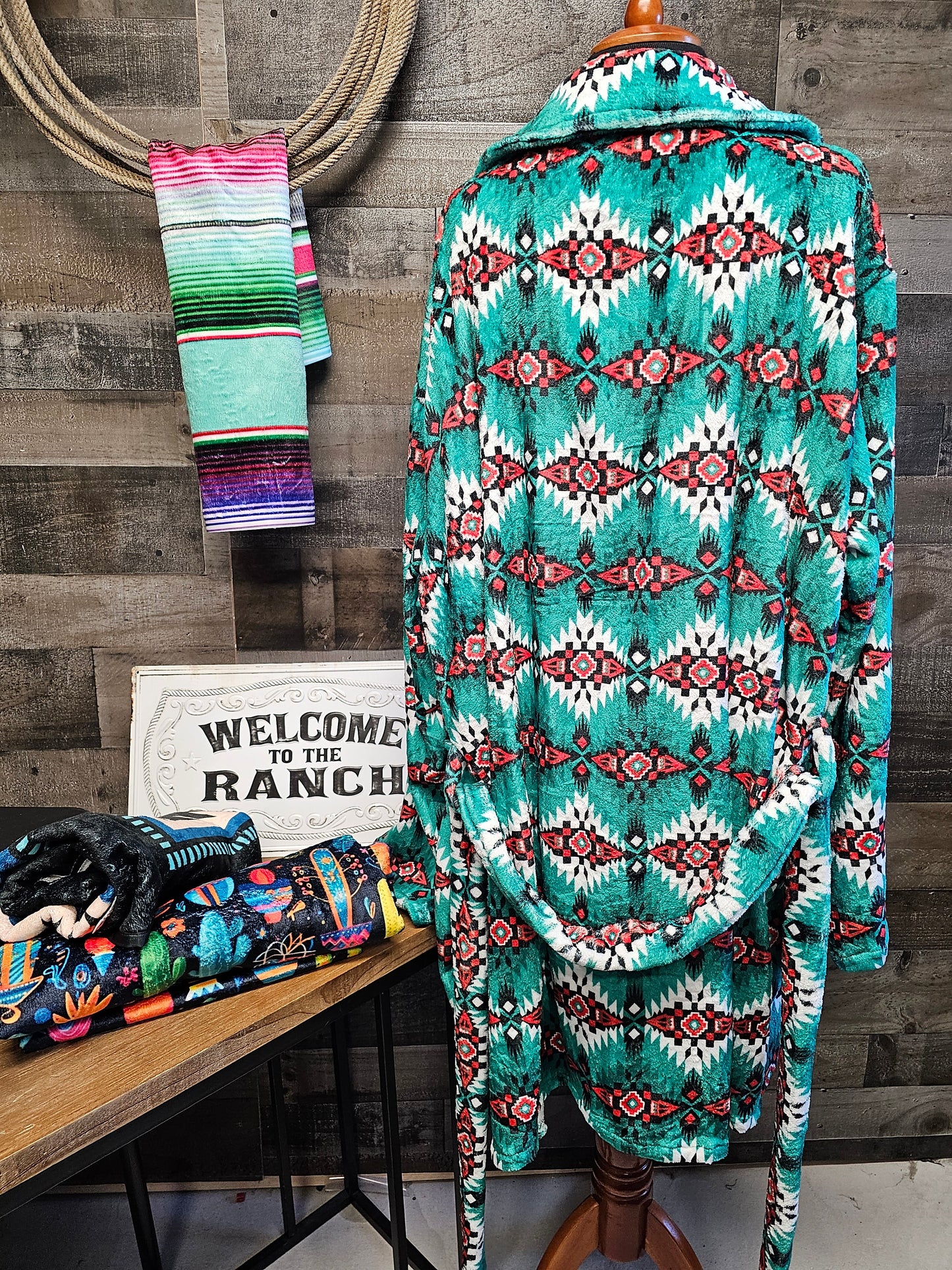 Teal Aztec Women's Western Bath Robe by Baha Ranch Western Wear