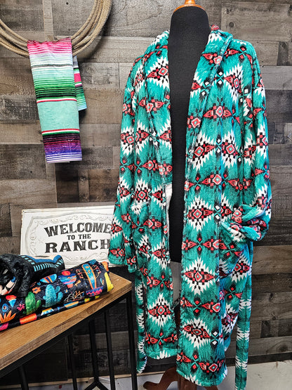 Teal Aztec Women's Western Bath Robe by Baha Ranch Western Wear