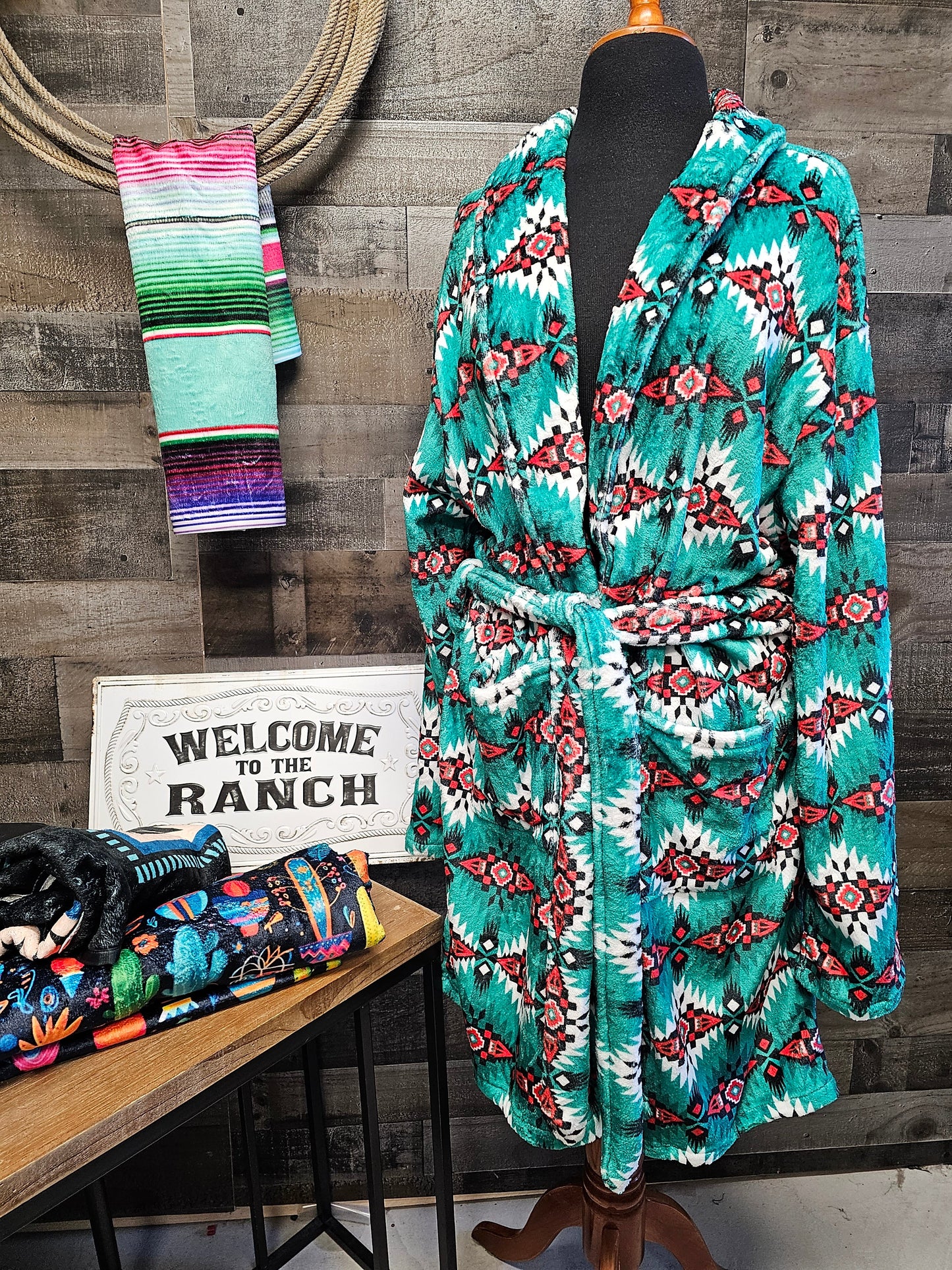 Teal Aztec Women's Western Bath Robe by Baha Ranch Western Wear