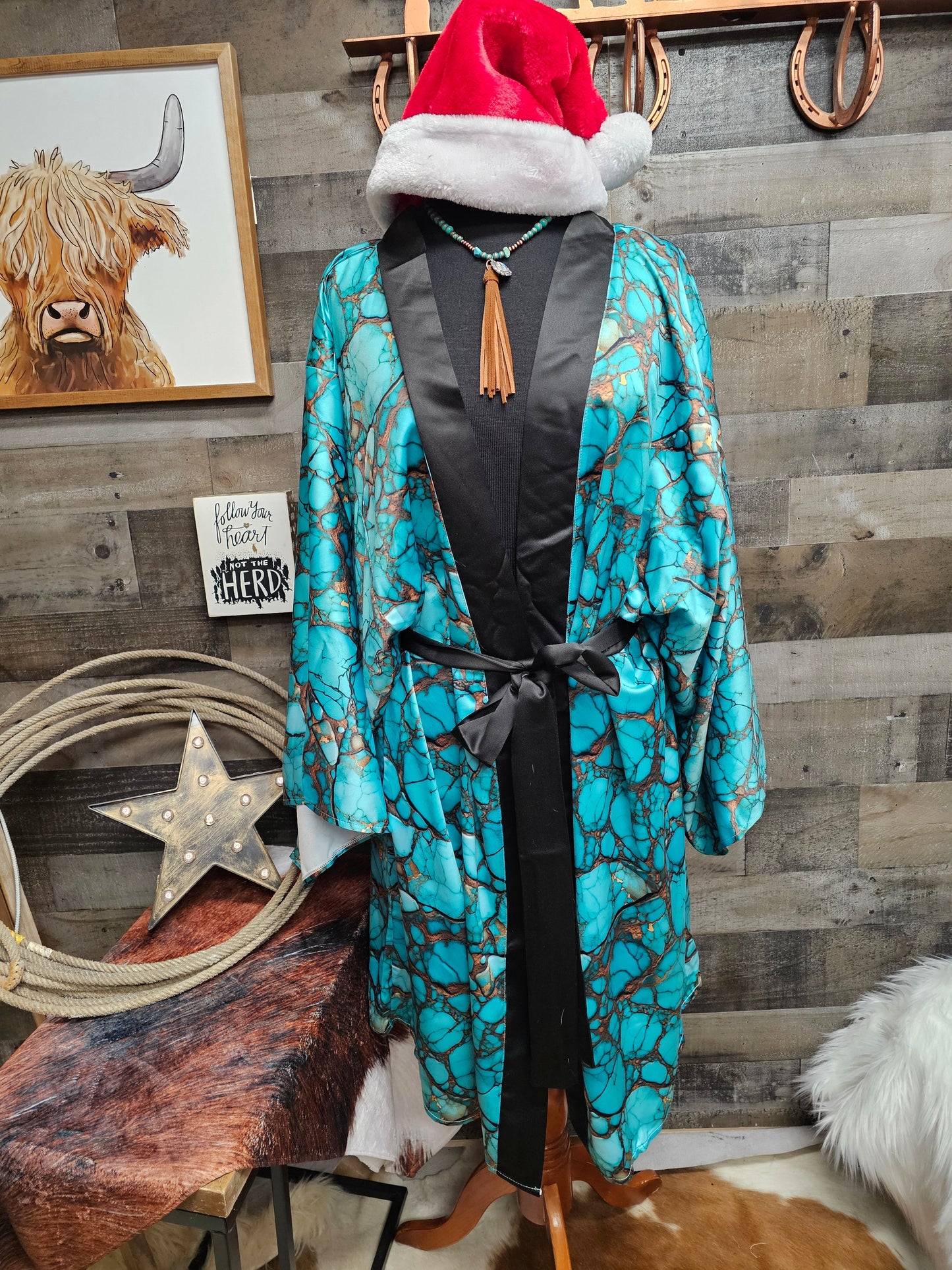 All Turquoise Women's Lounge Kimono Robe by Baha Ranch Western Wear