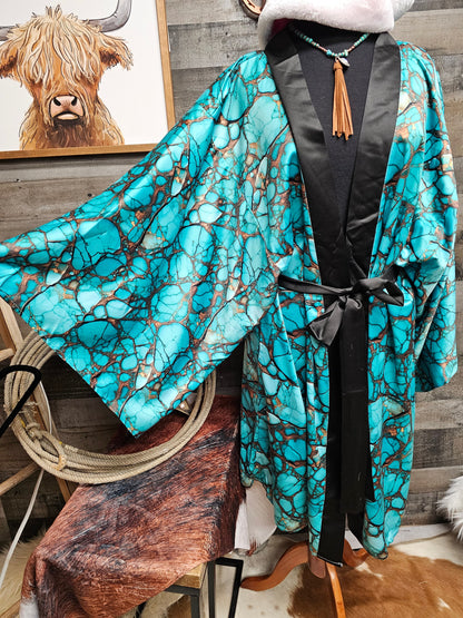 All Turquoise Women's Lounge Kimono Robe by Baha Ranch Western Wear