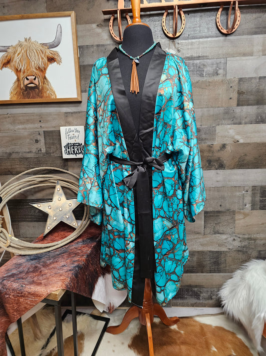 All Turquoise Women's Lounge Kimono Robe by Baha Ranch Western Wear