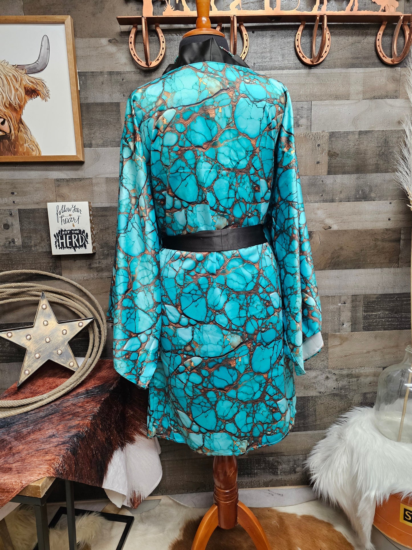 All Turquoise Women's Lounge Kimono Robe by Baha Ranch Western Wear