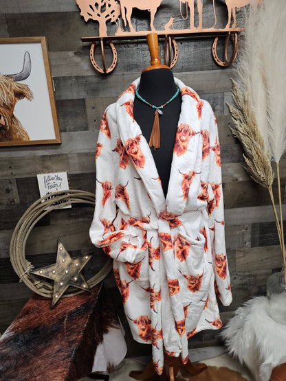 Highland Cow Women's Western Bath Robe by Baha Ranch Western Wear