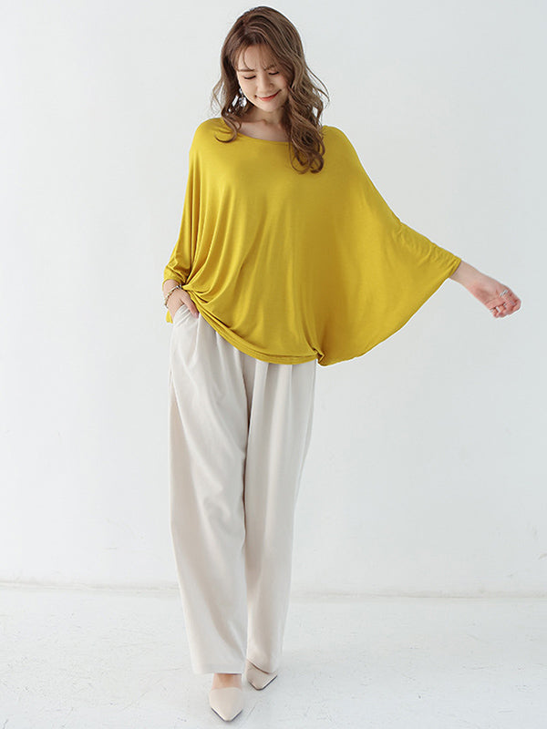 Vintage Loose Round-Neck Batwing Sleeves Shirts by migunica