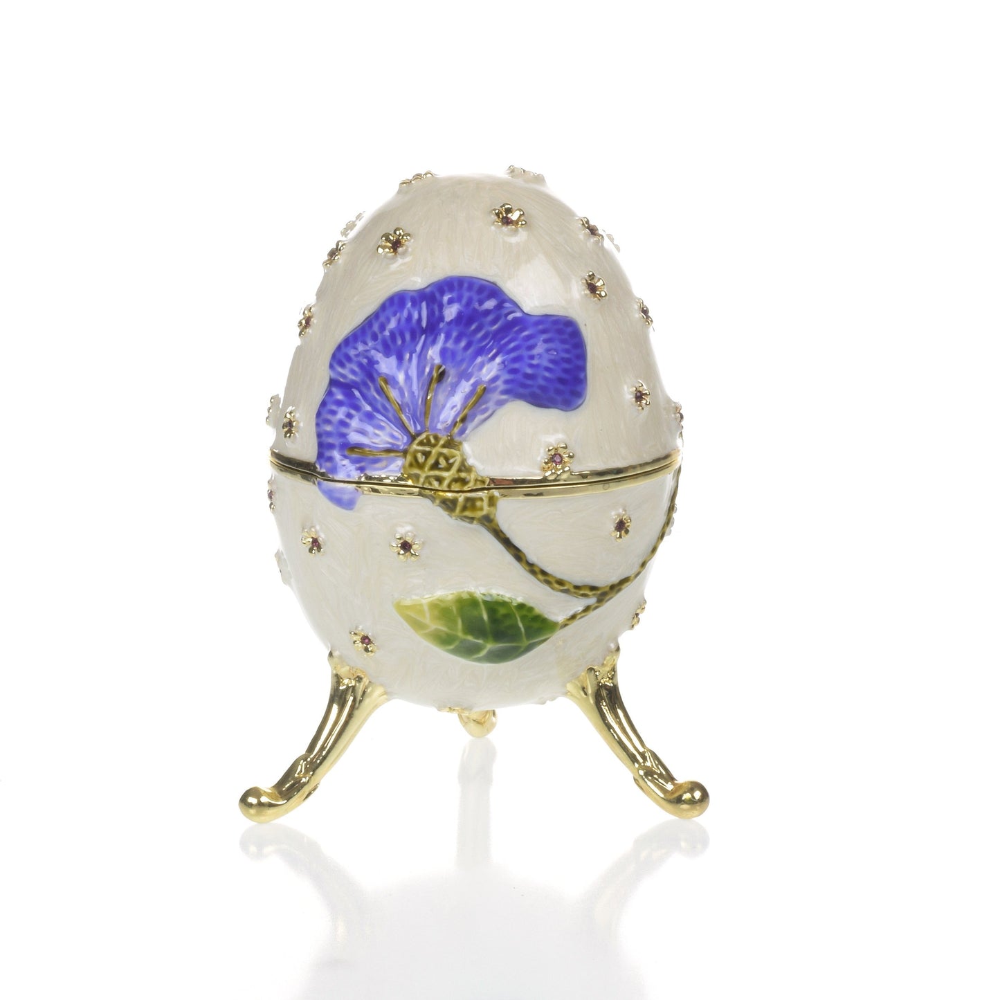 White with Blue flower Music box Fur Elise by Beethoven Faberge Egg by Keren Kopal