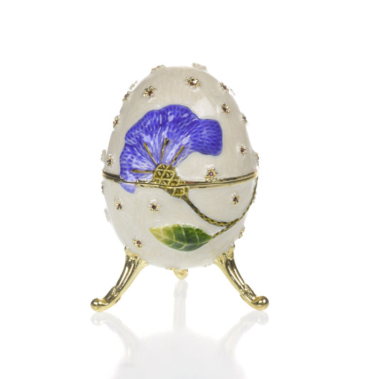 White with Blue flower Music box Fur Elise by Beethoven Faberge Egg by Keren Kopal