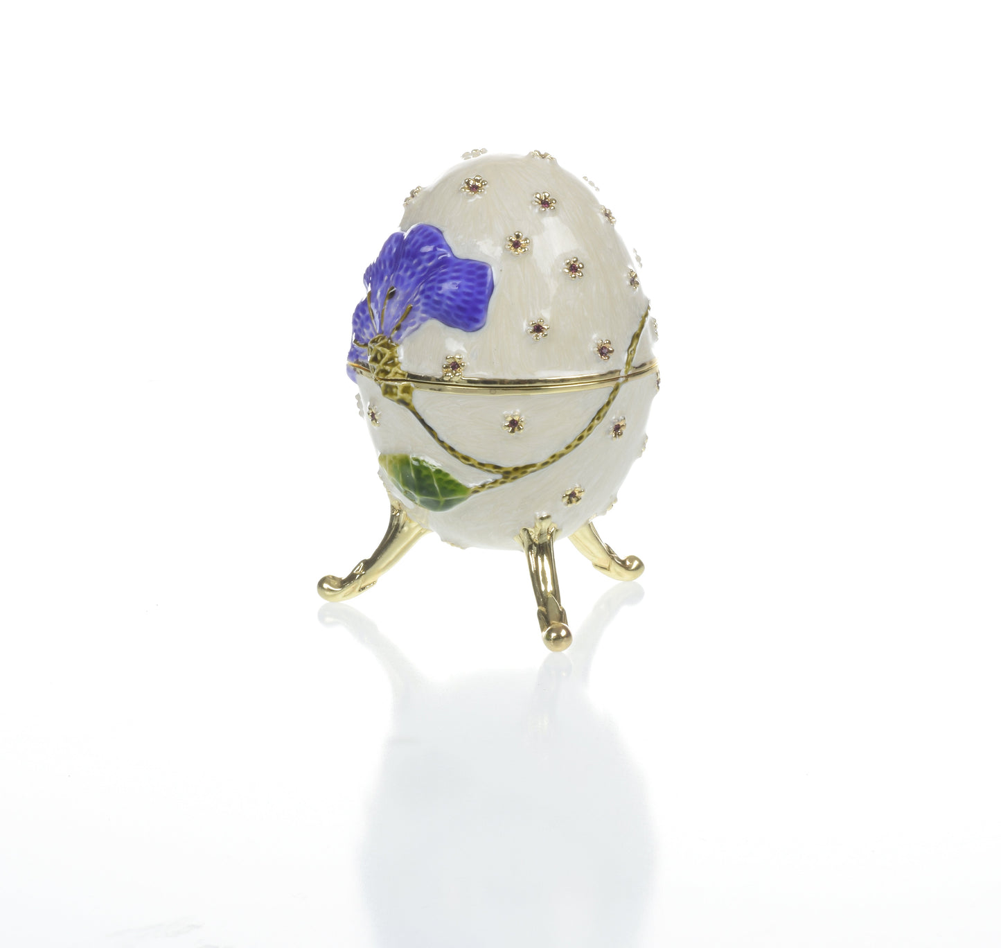 White with Blue flower Music box Fur Elise by Beethoven Faberge Egg by Keren Kopal