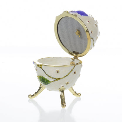 White with Blue flower Music box Fur Elise by Beethoven Faberge Egg by Keren Kopal