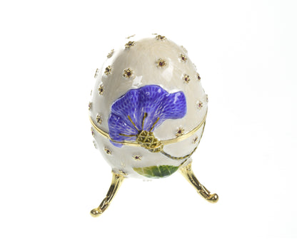 White with Blue flower Music box Fur Elise by Beethoven Faberge Egg by Keren Kopal