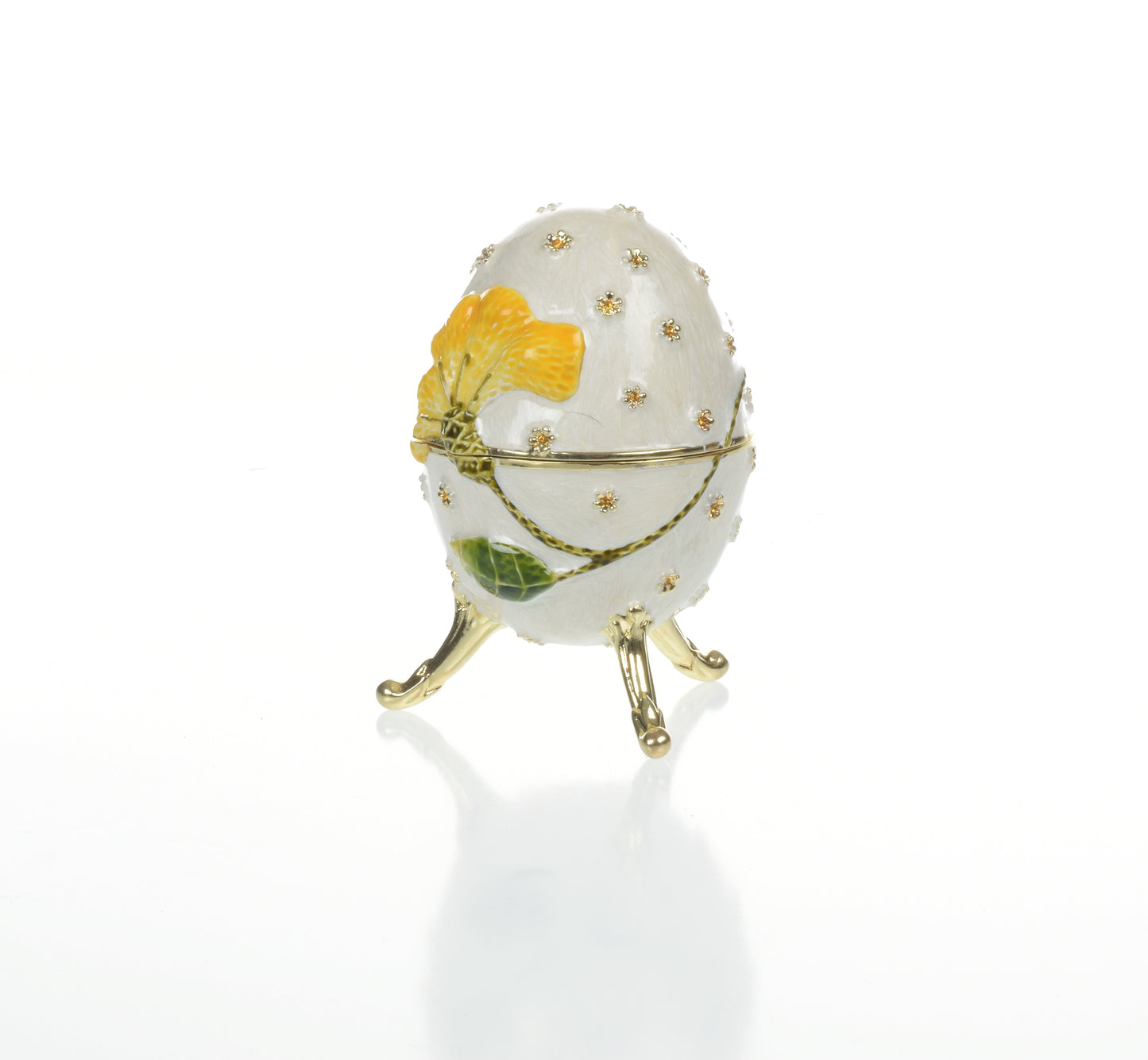 White with Yellow flower Music box Fur Elise by Beethoven Faberge Egg by Keren Kopal