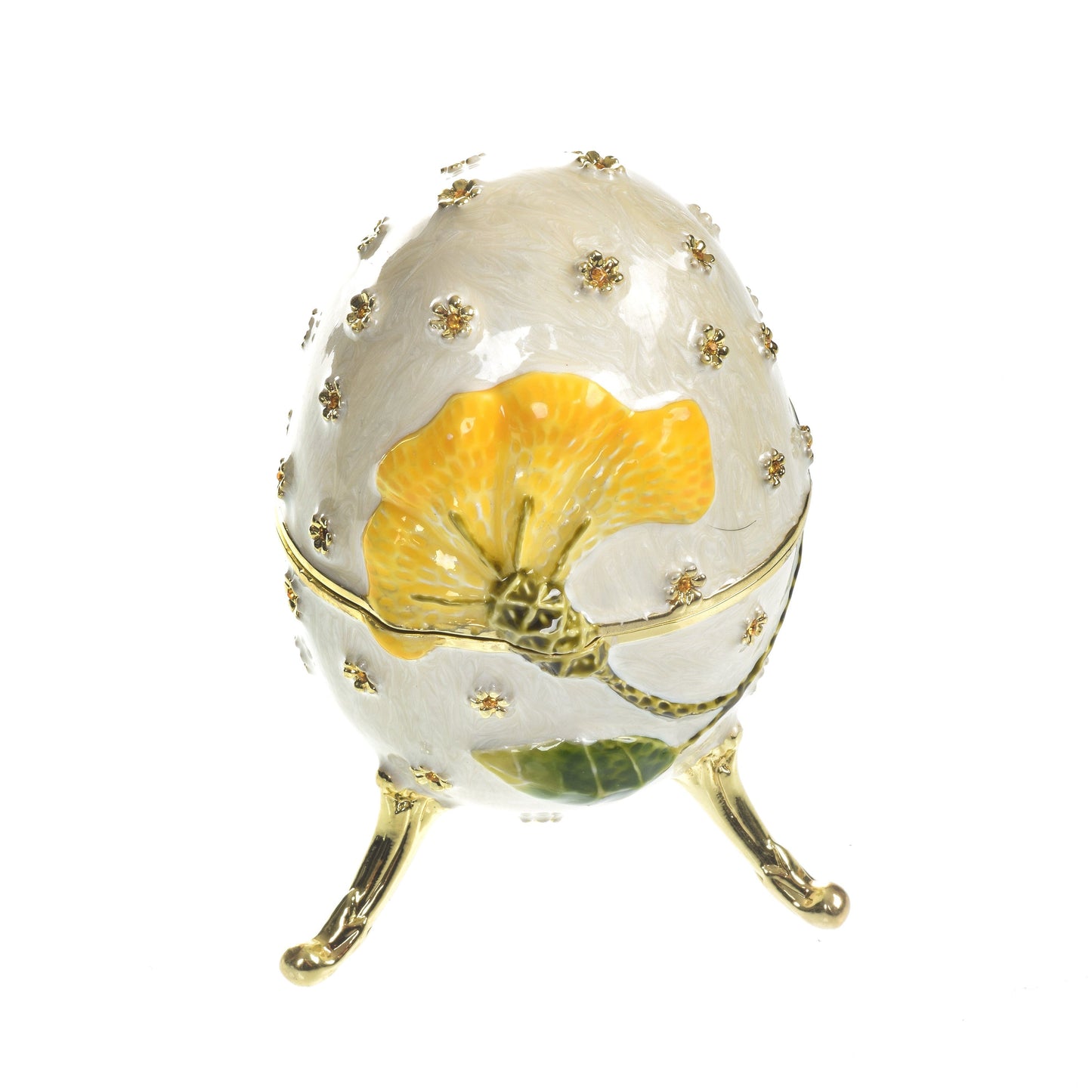 White with Yellow flower Music box Fur Elise by Beethoven Faberge Egg by Keren Kopal