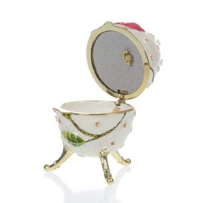 White with red flower Music box Fur Elise by Beethoven Faberge Egg by Keren Kopal