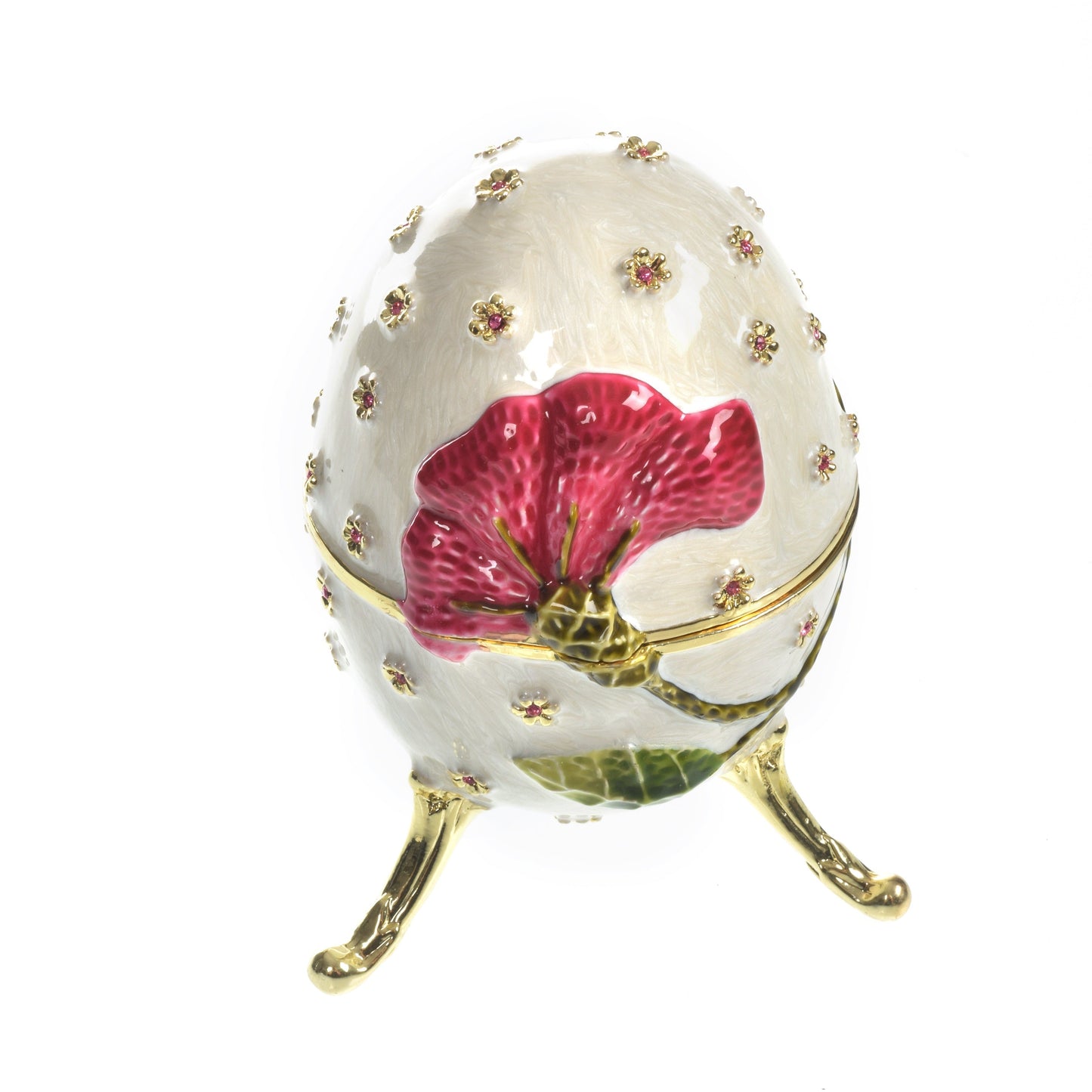 White with red flower Music box Fur Elise by Beethoven Faberge Egg by Keren Kopal