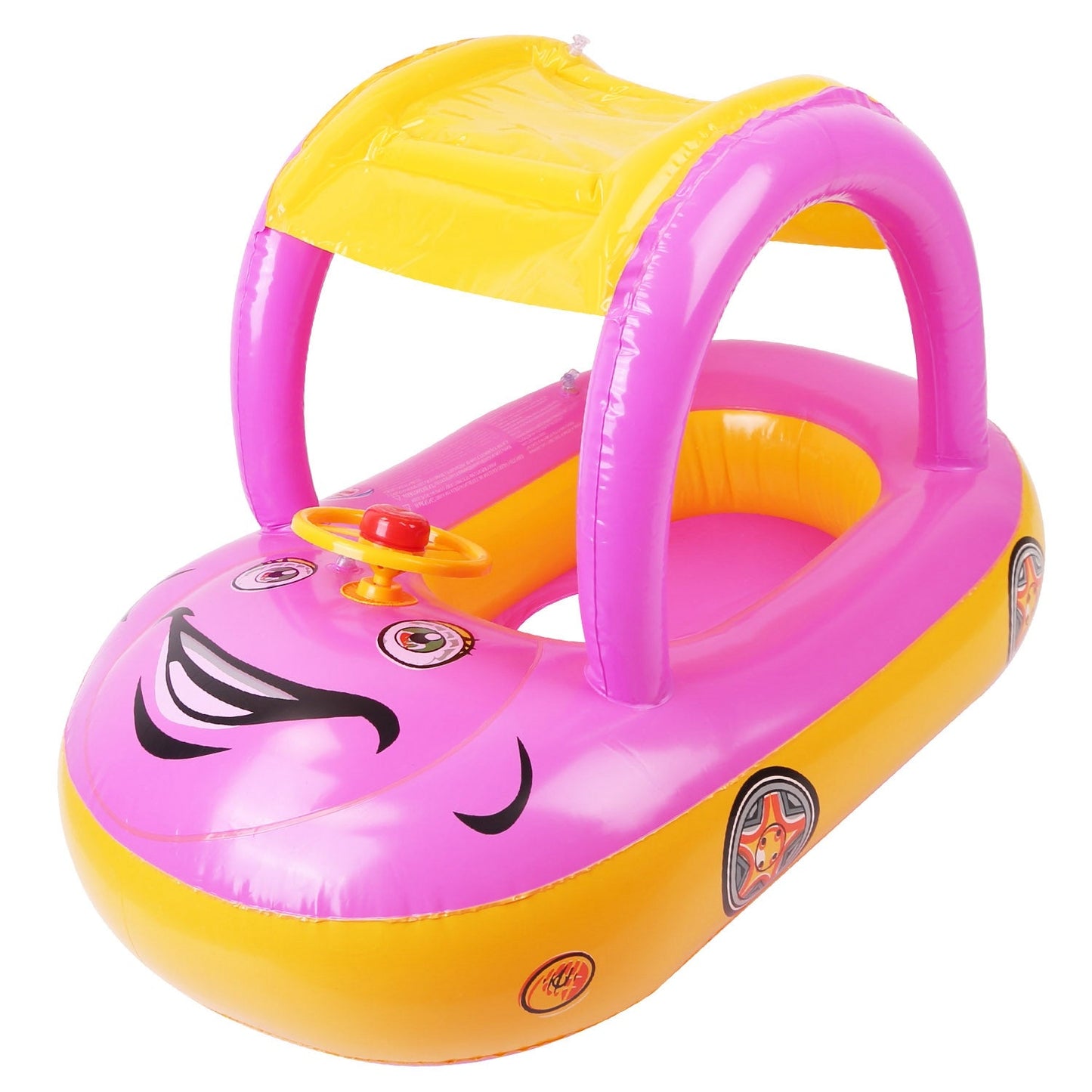 Baby Inflatable Pool Float Car Shaped Toddler Swimming Float Boat Pool Toy Infant Swim Ring Pool with Sun Protection Canopy for 1-3 Year-Old Kids Infa - Pink by VYSN