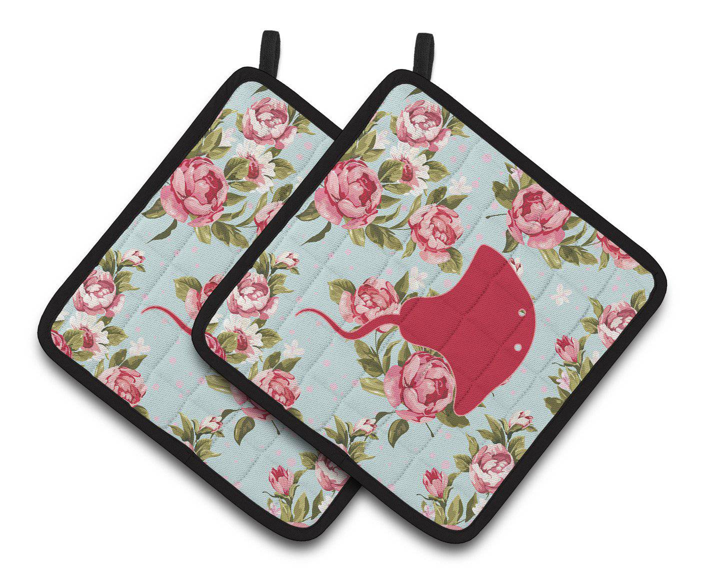 Stingray Shabby Chic Blue Roses   Pair of Pot Holders BB1095-RS-BU-PTHD by Caroline's Treasures