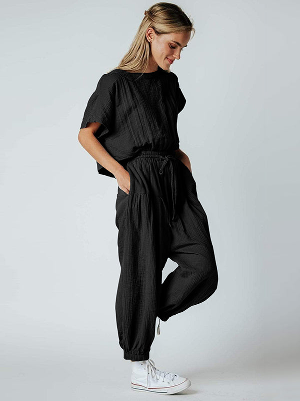 Original Solid Color Loose Pleated Jumpsuits by migunica