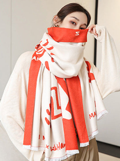 Urban Letter Tasseled Imitated Cashmere Shawl&Scarf by migunica