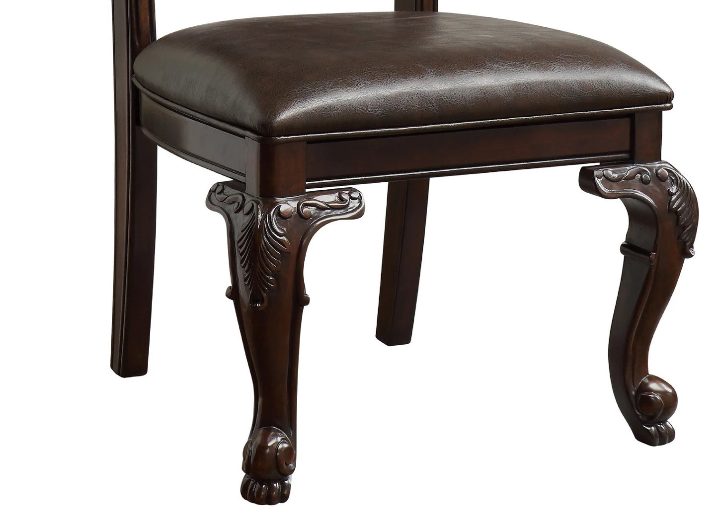 Beautiful Hand Carved Formal Traditional Dining Side Chair with Faux Leather Upholstered Padded Seat and Back Button Tufting Detail Dining Room Solid Wood Furniture Brown Espresso