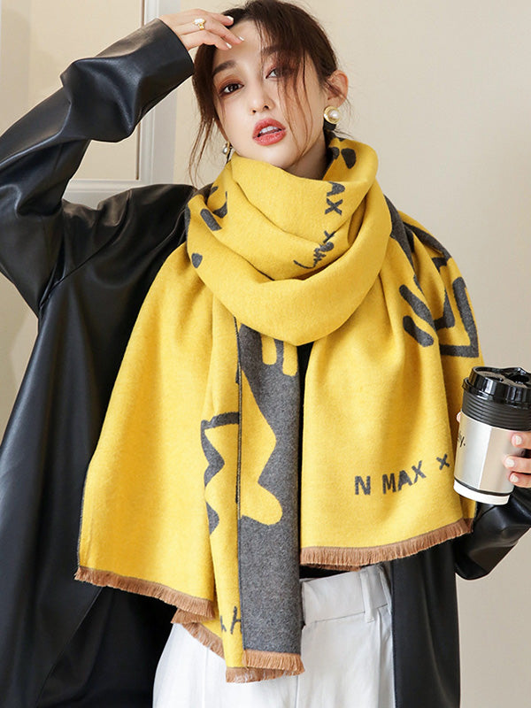 Urban Letter Tasseled Imitated Cashmere Shawl&Scarf by migunica