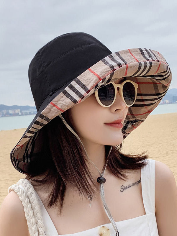 Original Plaid Reversible Sun-Protection Bucket Hat by migunica