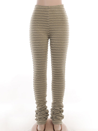 High Waisted Skinny Leg Split-Joint Striped Pants Trousers by migunica