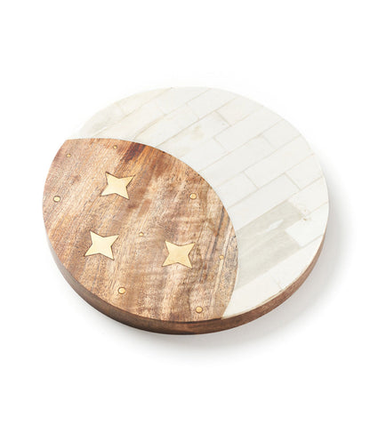 Nakshatra Moon Stars Cheese Board - Bone, Wood, Brass by Matr Boomie