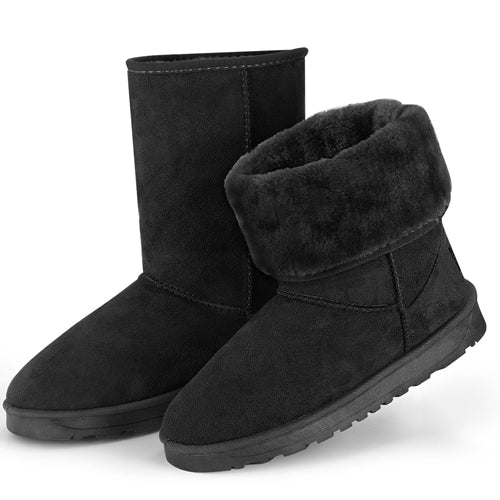 Women Ladies Snow Boots Waterproof Faux Suede Mid-Calf Boots Fur Warm Lining Shoes - Black - 5 by VYSN