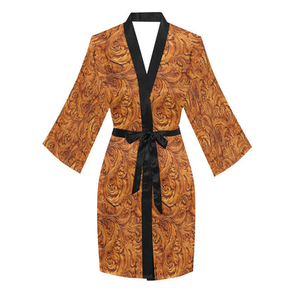 Tooled Leather Print Women's Lounge Kimono Robe by Baha Ranch Western Wear