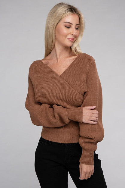 Viscose Cross Wrap Pullover Sweater by BlakWardrob