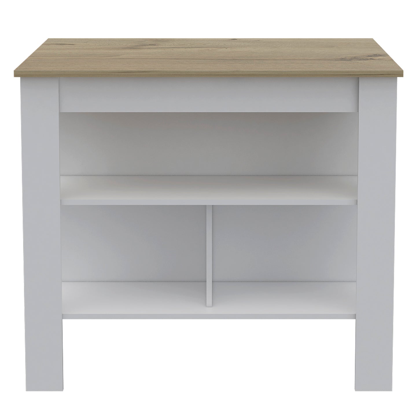 Cala Kitchen Island, Four Legs, Three Shelves  -White / Light Oak