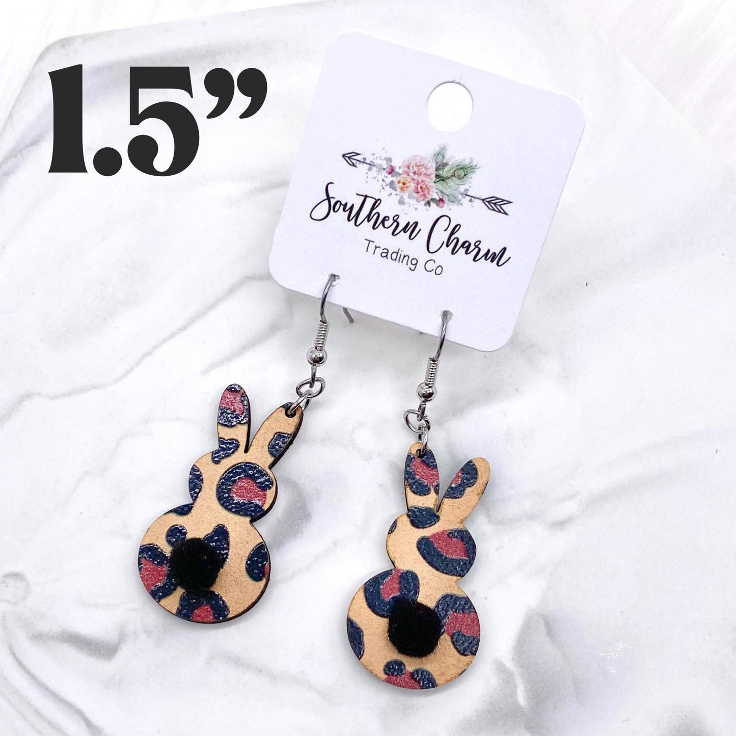 Wooden Leopard Bunny Tails -Earrings by Doohickies Wholesale