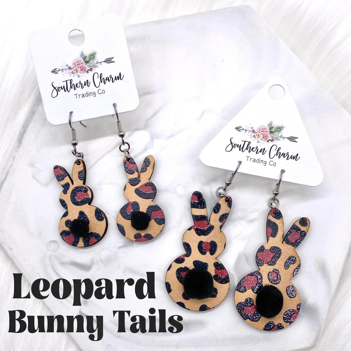 Wooden Leopard Bunny Tails -Earrings by Doohickies Wholesale