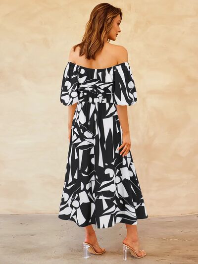 Printed Off-Shoulder Balloon Sleeve Dress by BlakWardrob