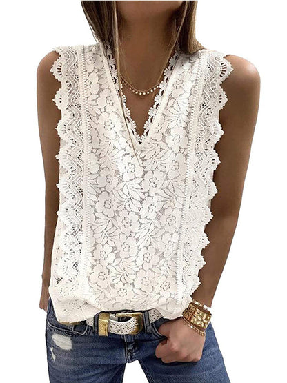 Original Lace Solid Color Loose Vest Top by migunica