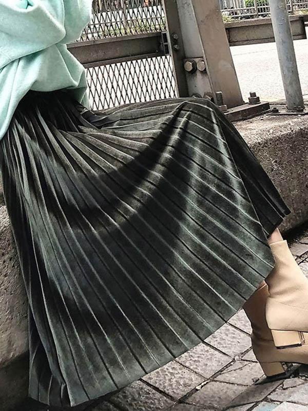 Solid Color High-Waist Pleated A-Line Skirt by migunica