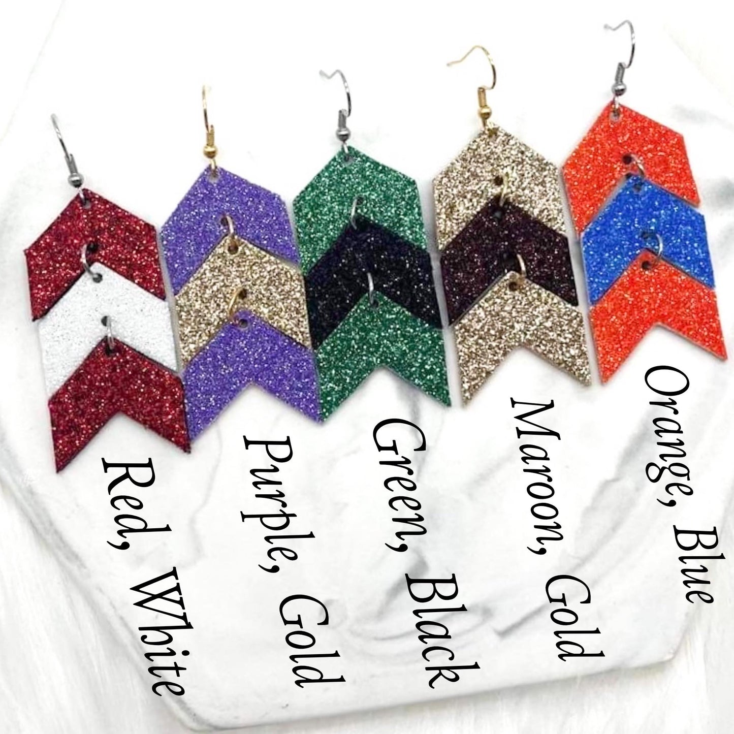 2.5" Custom School Spirit Glitter Mini Arrows -Earrings by Doohickies Wholesale