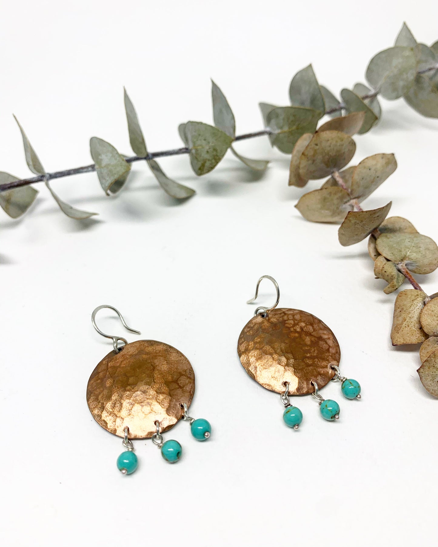 Full Moon Earrings with Turquoise Drops by Jennifer Cervelli Jewelry