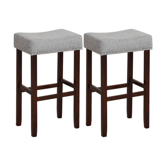 2 Set of 29 Inch Height Upholstered Bar Stool with Solid Rubber Wood Legs and Footrest-Gray by VYSN