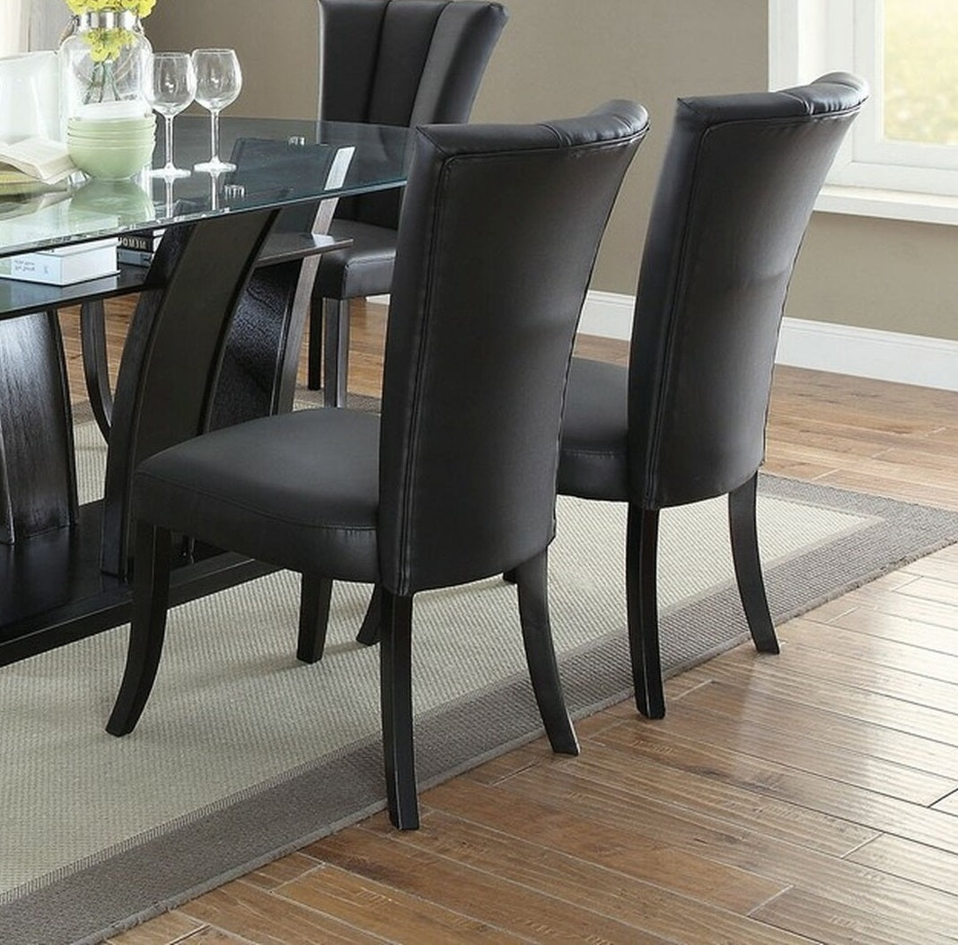 Black Faux Leather Upholstered Lines back Set of 2pc Chairs Dining Room Wide Flair back Chair