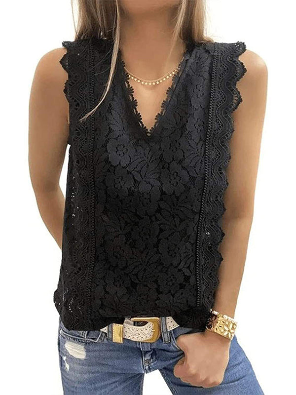 Original Lace Solid Color Loose Vest Top by migunica