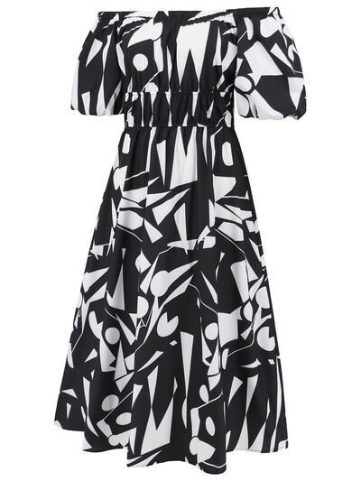 Printed Off-Shoulder Balloon Sleeve Dress by BlakWardrob