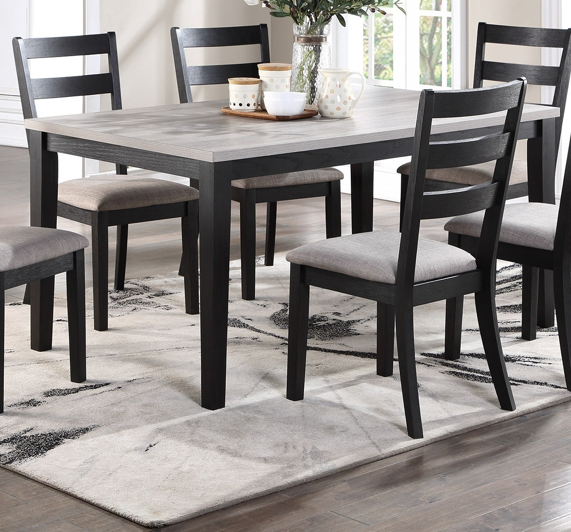 Natural Simple Wooden Table Top 7pc Dining Set Dining Room Furniture Ladder back Side Chairs Cushion Seat